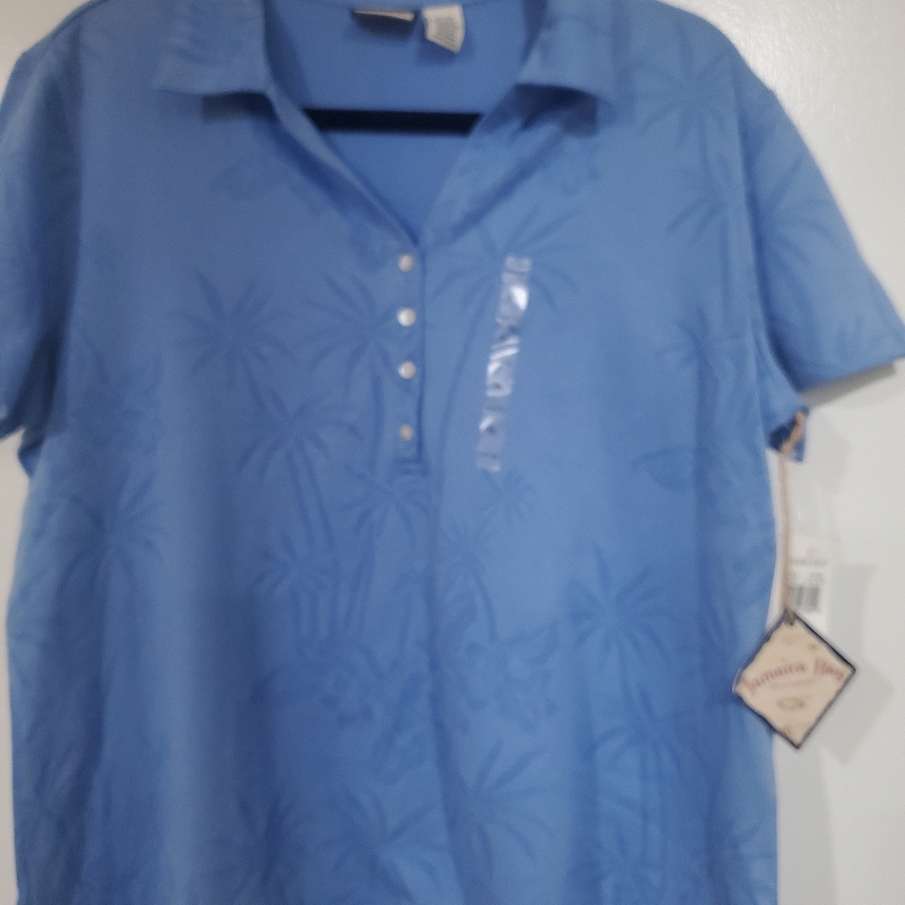 Ladies xl Med Blue button (4) short sleeve collard tshirt.